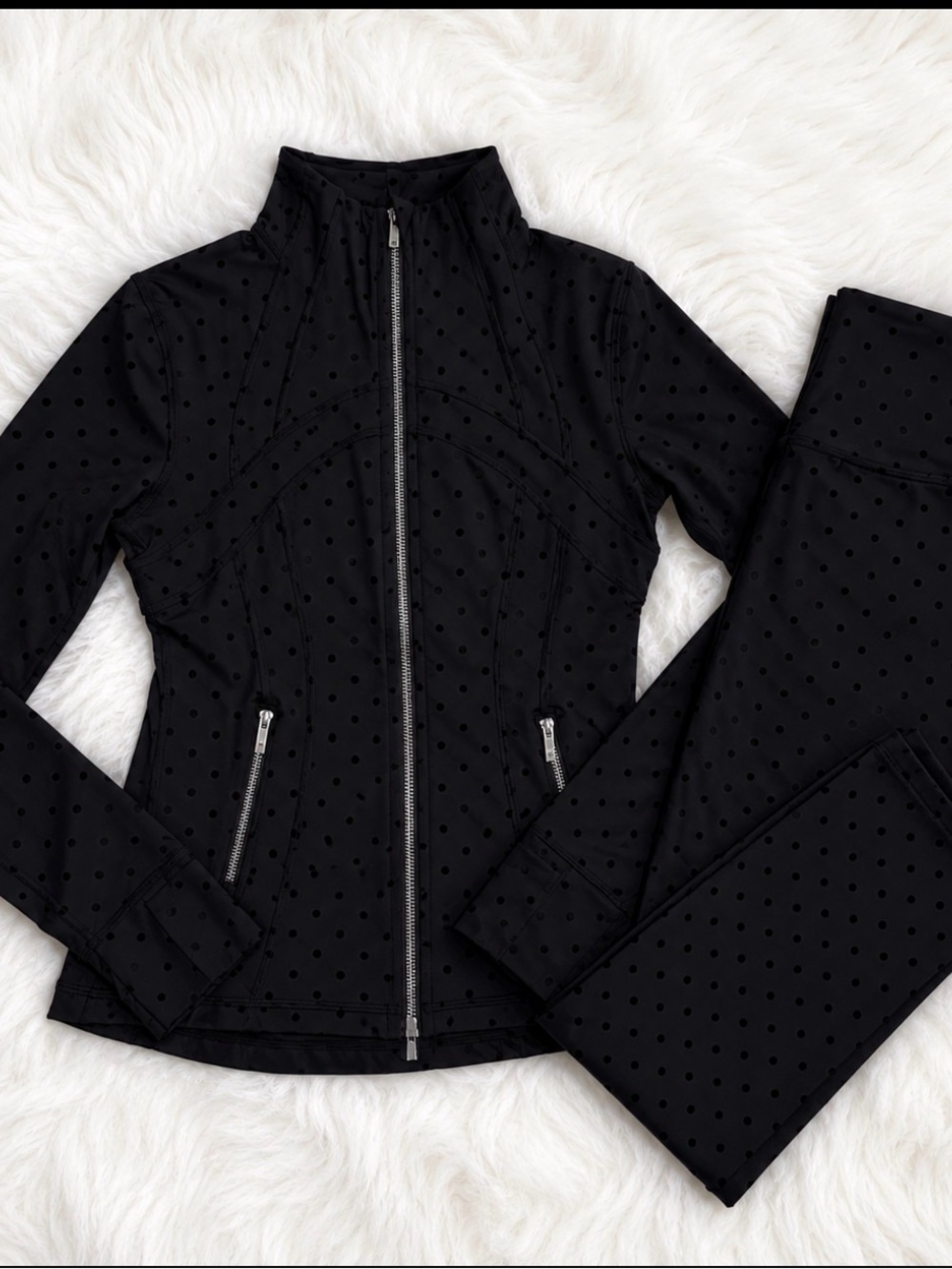 lululemon athletica Black Polka Dot Zip Jacket & Track Pants Set